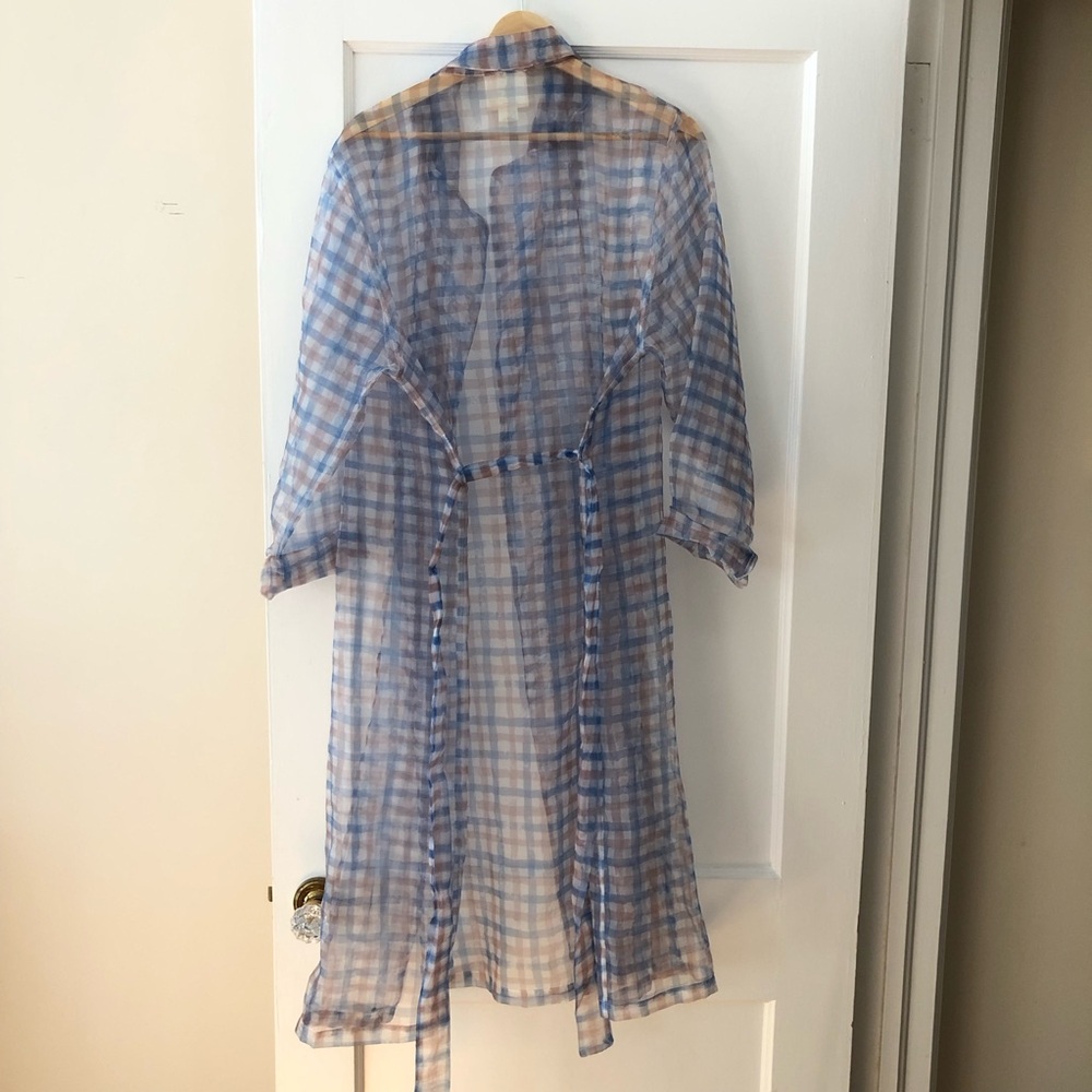 Anthropologie Sheer Plaid Wrap Tunic in Blue and Beige - Picture 8 of 8